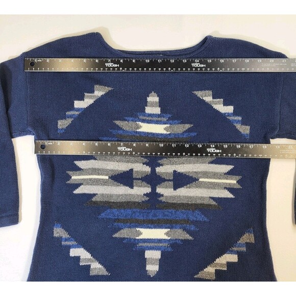 Chaps Denim Women's Sweater Top Shirt Medium Southwestern Aztec Boho Navy Blue - Picture 5 of 7